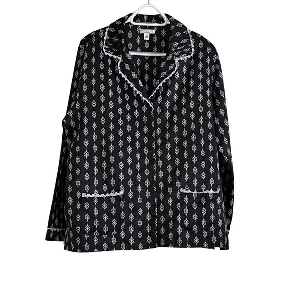 Croft & Barrow Intimates Pajama Top Size XL Black White Lace Trim - Picture 1 of 10